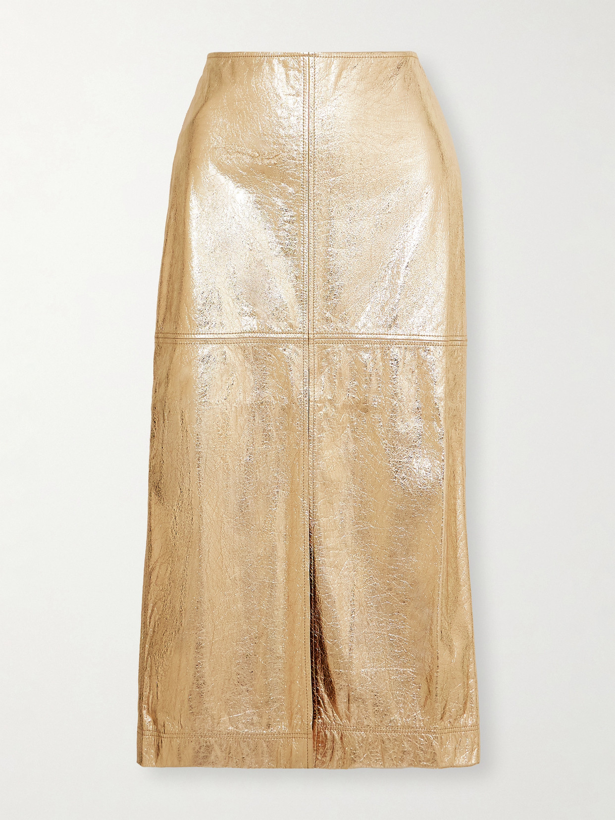 Johanna Ortiz - + Net Sustain Paneled Metallic Crinkled-leather Midi Skirt - Gold