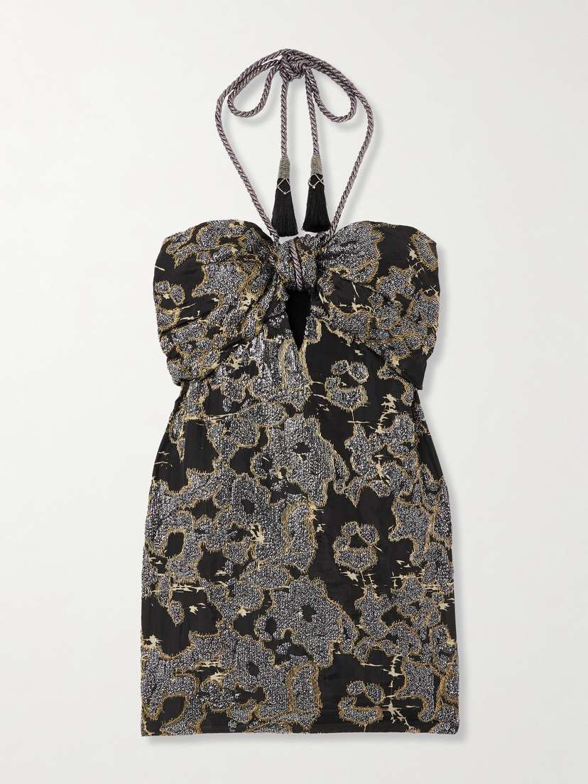 Johanna Ortiz + Net Sustain Distinguished Avardians Sequined Silk-jacquard Halterneck Mini Dress