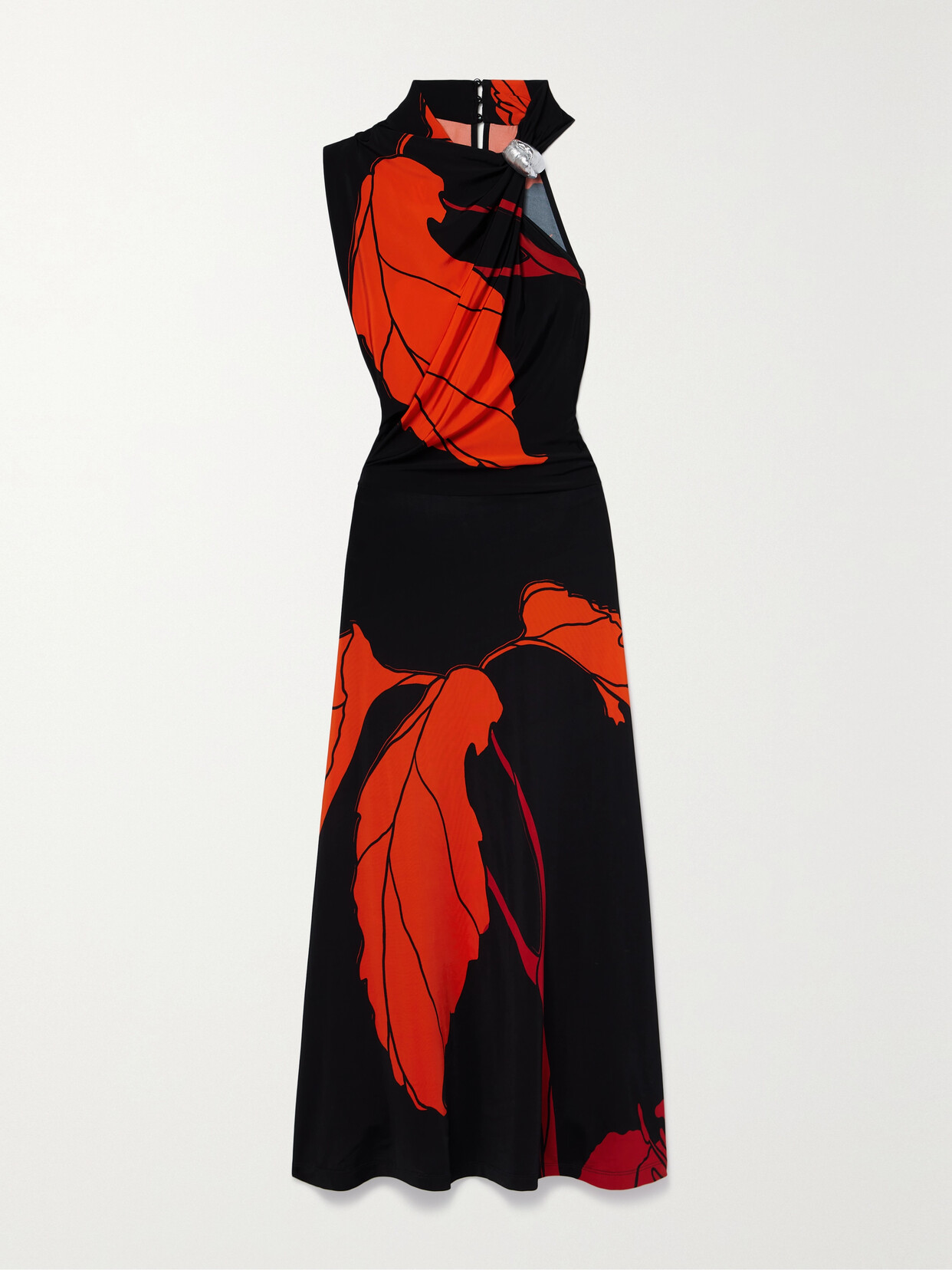 Johanna Ortiz + Net Sustain Guardiana Del Poder Asymmetric Embellished Floral-print Stretch-jersey Maxi Dress - Black