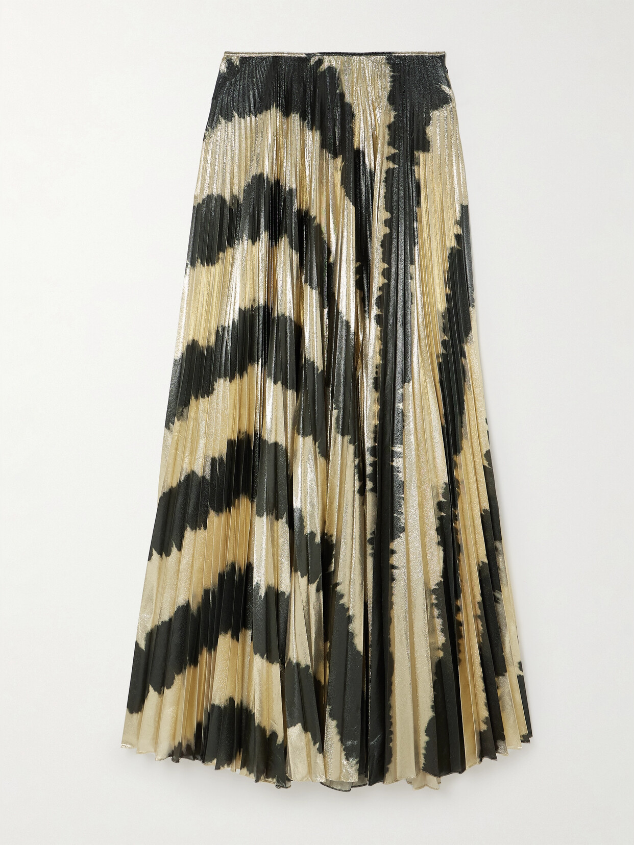 Johanna Ortiz + Net Sustain Pleated Printed Lamé Maxi Skirt In Black