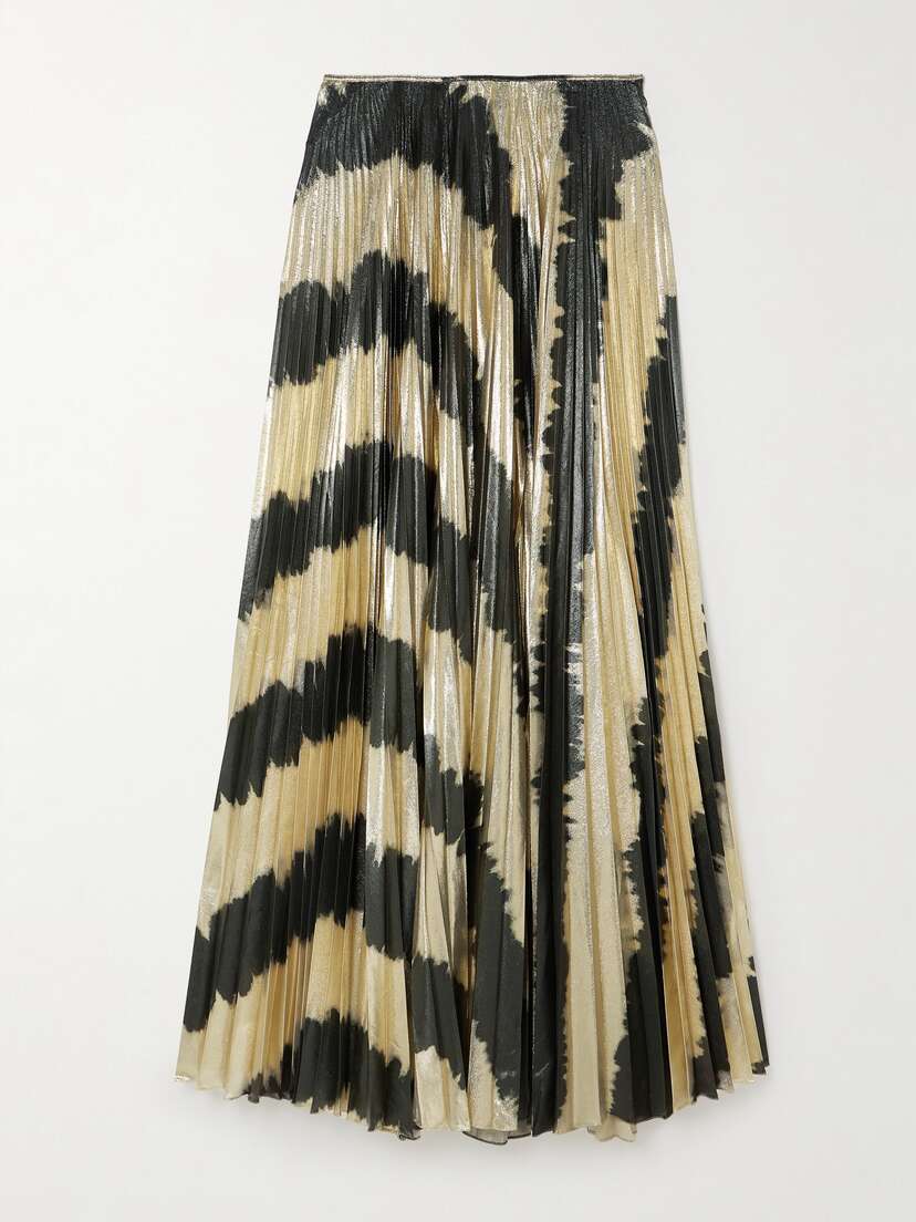 Johanna Ortiz + Net Sustain Pleated Printed Lamé Maxi Skirt