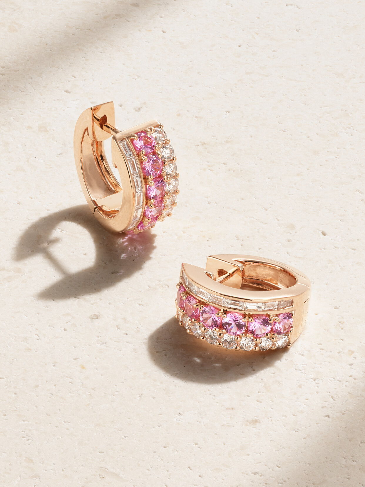 Anita Ko Lola 18-karat Rose Gold, Sapphire And Diamond Hoop Earrings In Pink