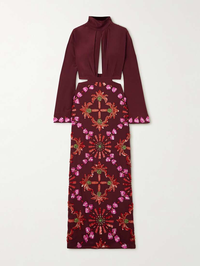 Johanna Ortiz + Net Sustain Aurora Mágica Sequin-embellished Cutout Silk Maxi Dress