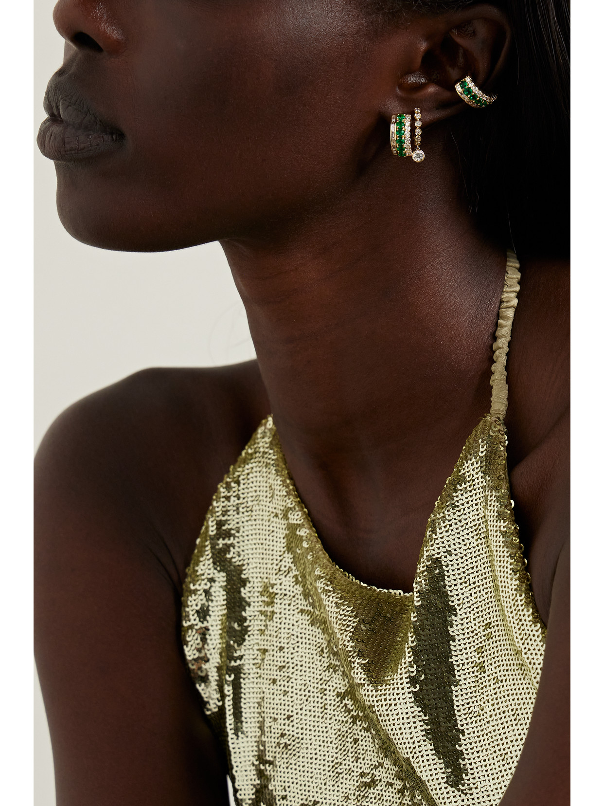 Anita Ko Lola 18-karat Gold, Emerald And Diamond Ear Cuff In Green