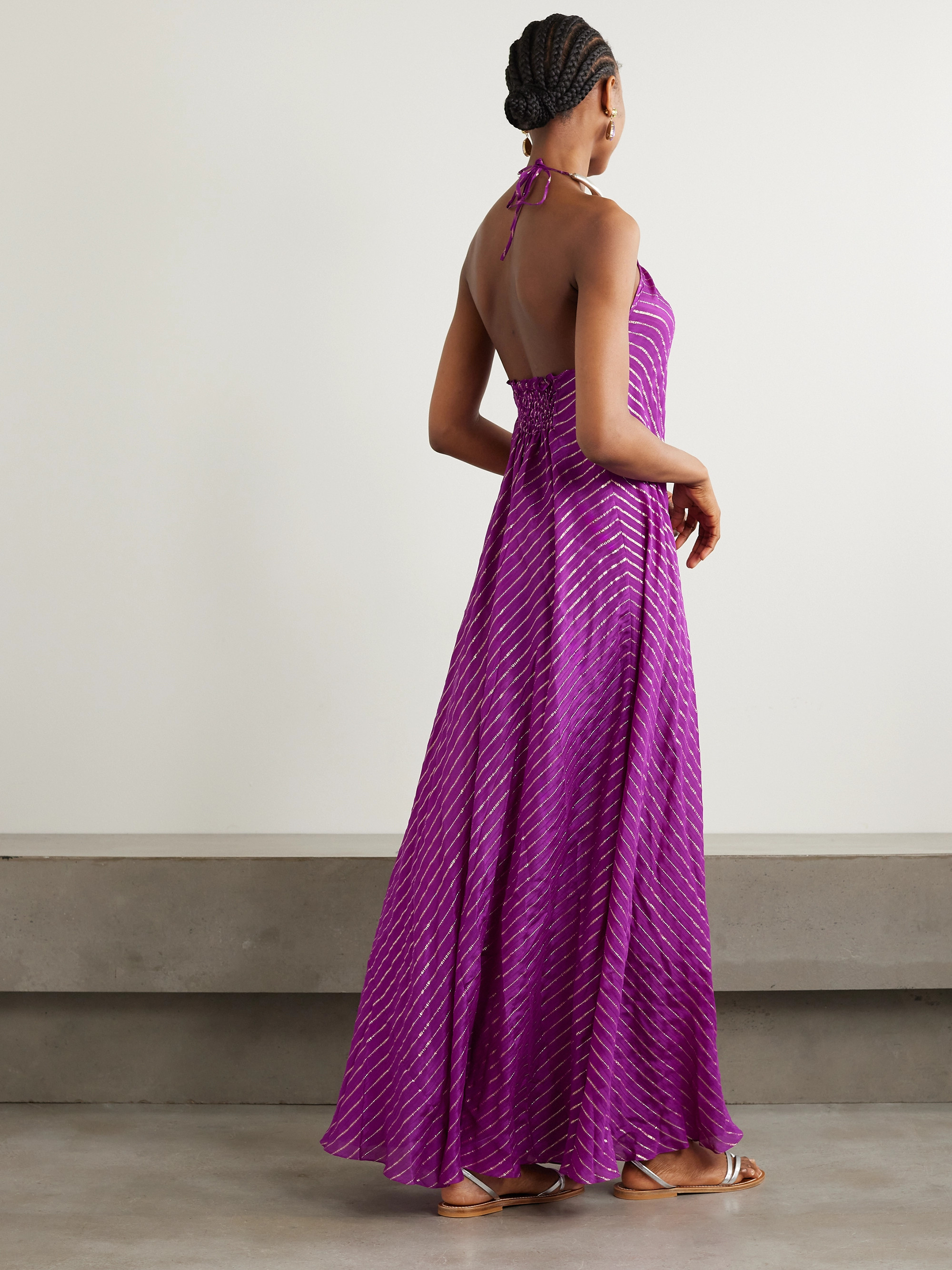 Johanna Ortiz + NET SUSTAIN Majestic Power embellished silk-blend chiffon halterneck maxi dress thumbnail