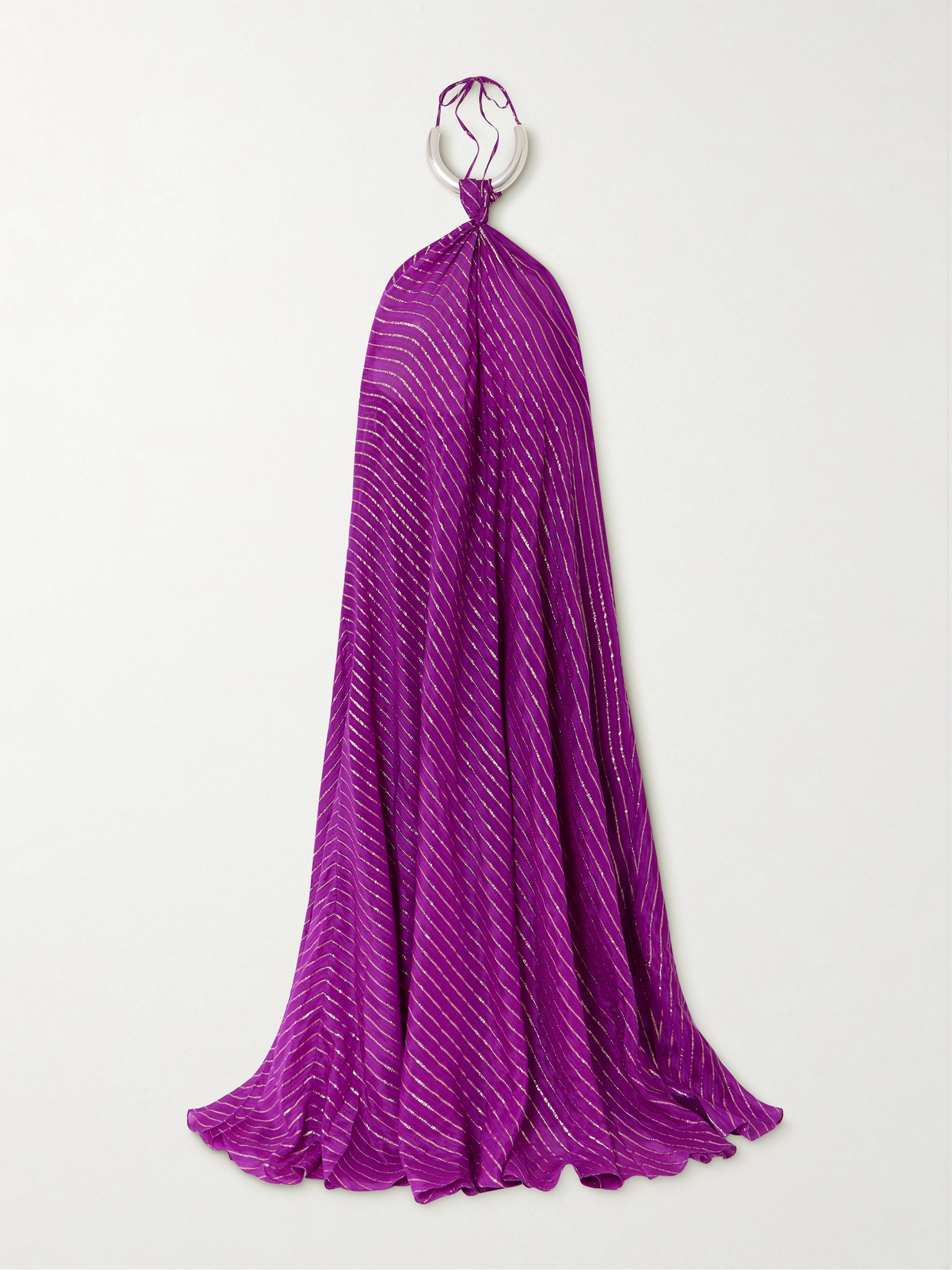 Shop Johanna Ortiz + Net Sustain Majestic Power Embellished Silk-blend Chiffon Halterneck Maxi Dress In Purple