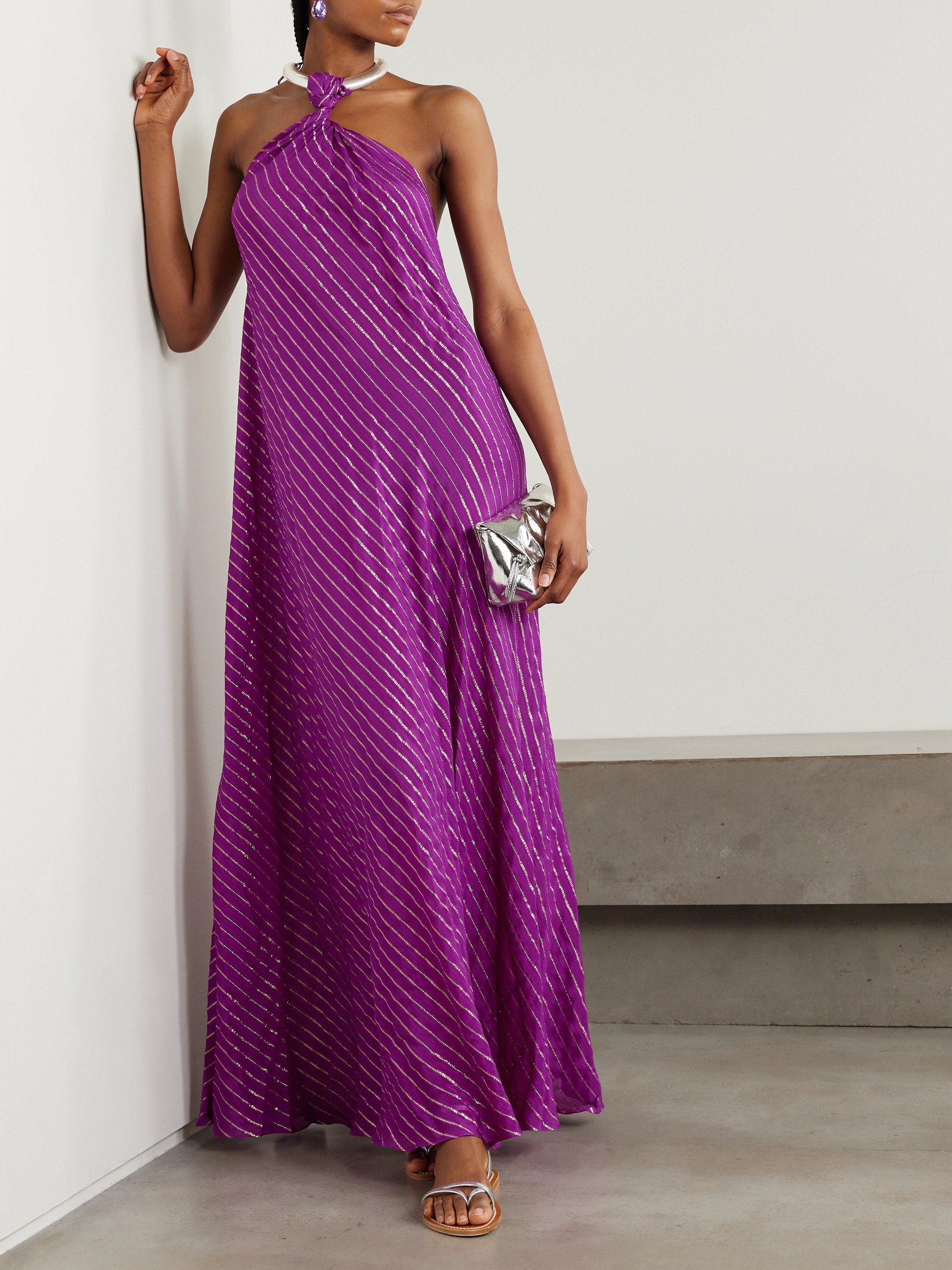 Johanna Ortiz + NET SUSTAIN Majestic Power embellished silk-blend chiffon halterneck maxi dress