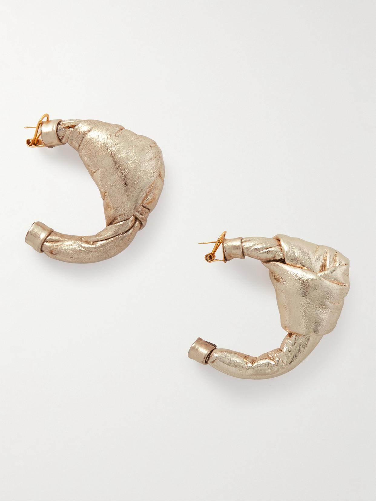 Shop Johanna Ortiz + Net Sustain Metallic Leather Hoop Earrings In Gold