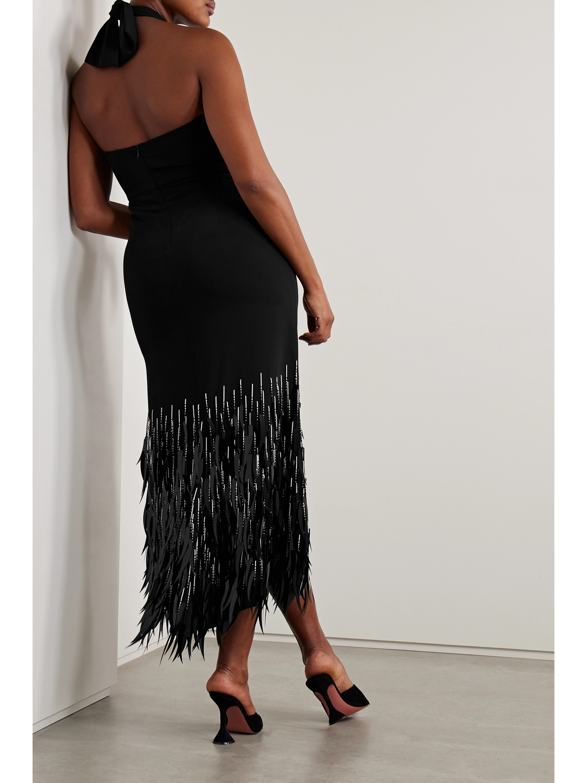 Johanna Ortiz + NET SUSTAIN Fiesta embellished crepe halterneck midi dress thumbnail