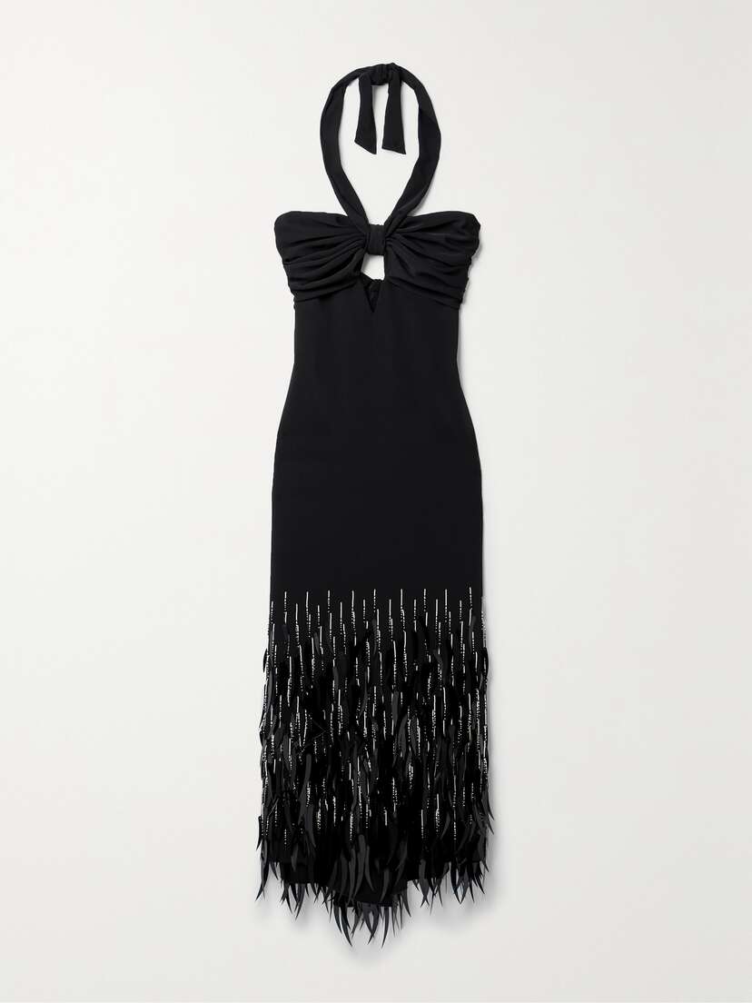 Johanna Ortiz + Net Sustain Fiesta Embellished Crepe Halterneck Midi Dress