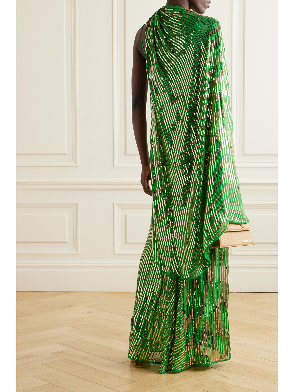 Shop Johanna Ortiz + Net Sustain Poder Tejido Convertible Embellished Silk Crepe De Chine Maxi Dress In Green