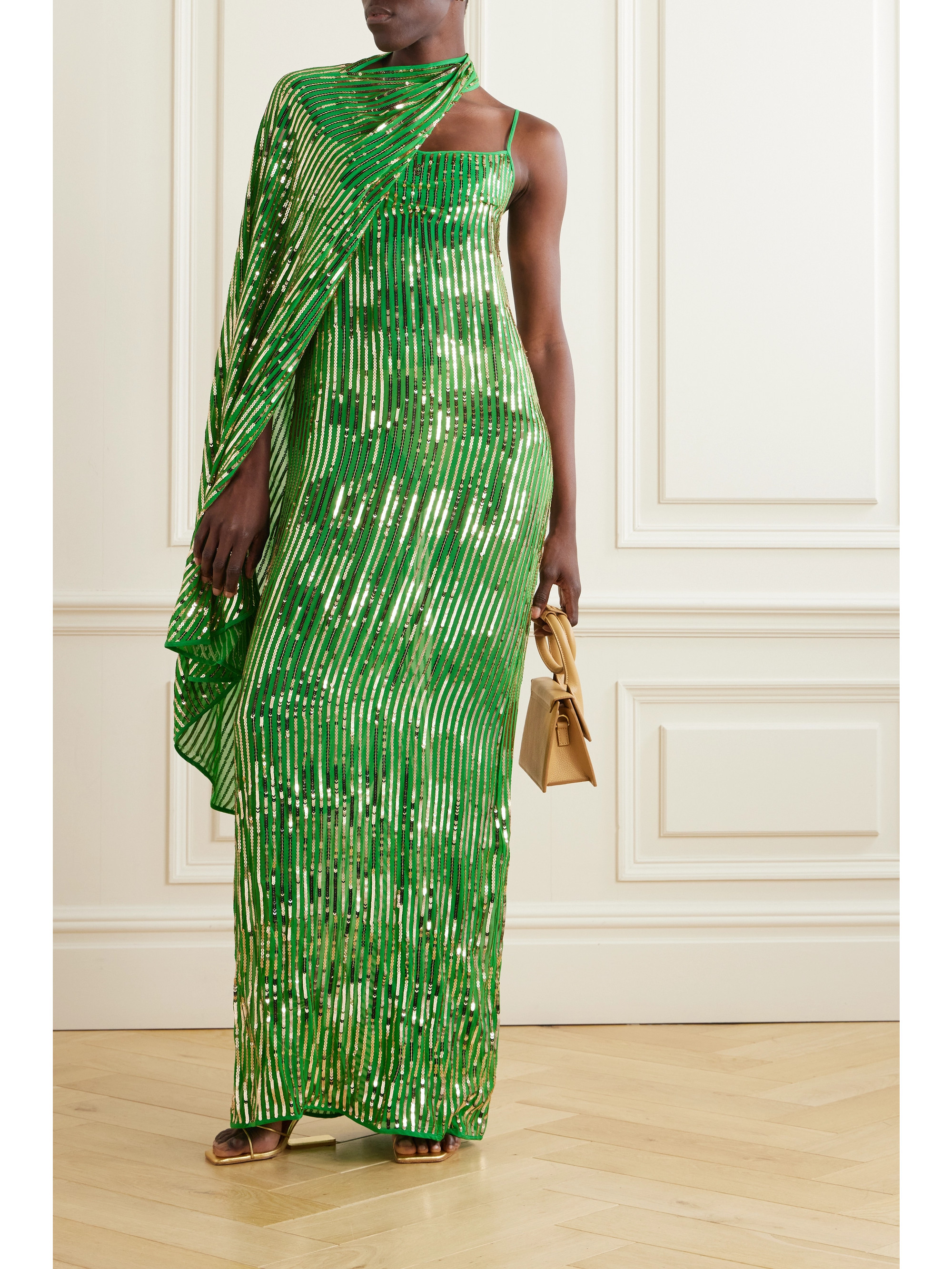 Johanna Ortiz + NET SUSTAIN Poder Tejido convertible embellished silk crepe de chine maxi dress