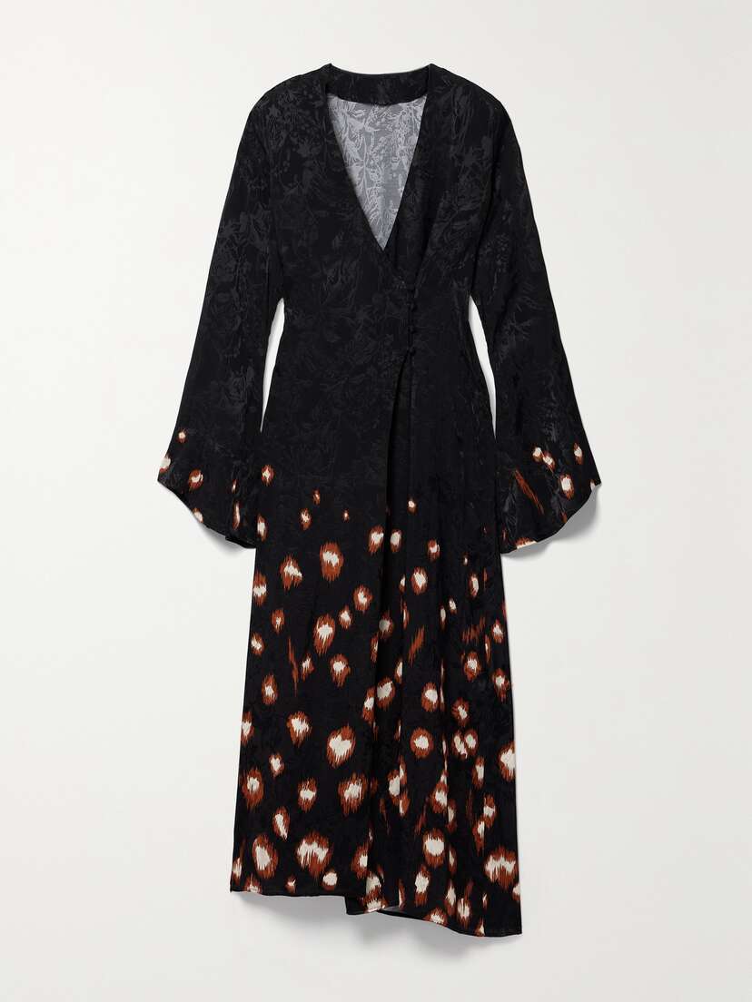 Johanna Ortiz + Net Sustain Inner Strength Printed Satin-jacquard Midi Wrap Dress