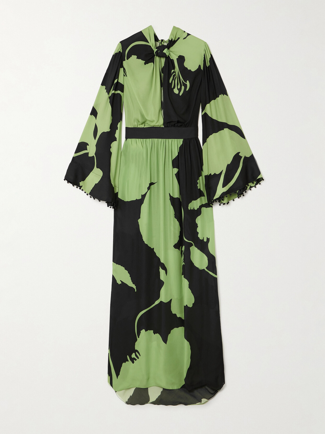 Johanna Ortiz + Net Sustain Embellished Twist-front Floral-print Silk Maxi Dress In Green