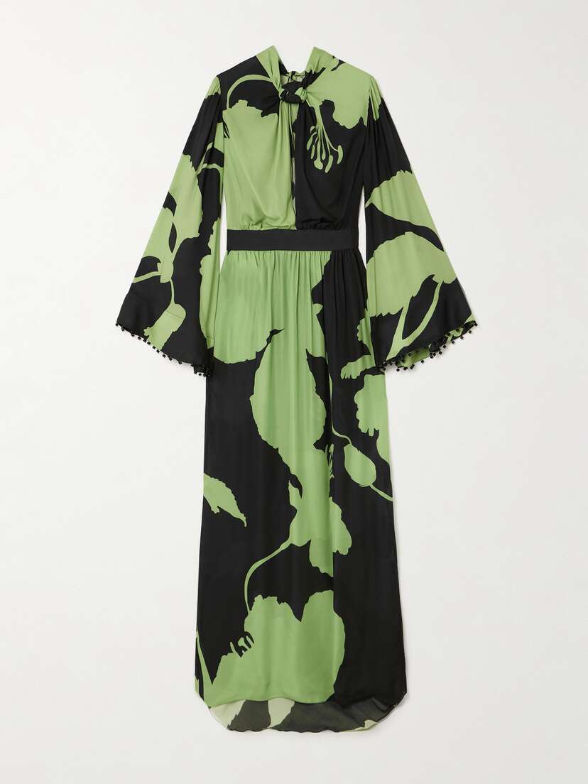 Johanna Ortiz + Net Sustain Embellished Twist-front Floral-print Silk Maxi Dress