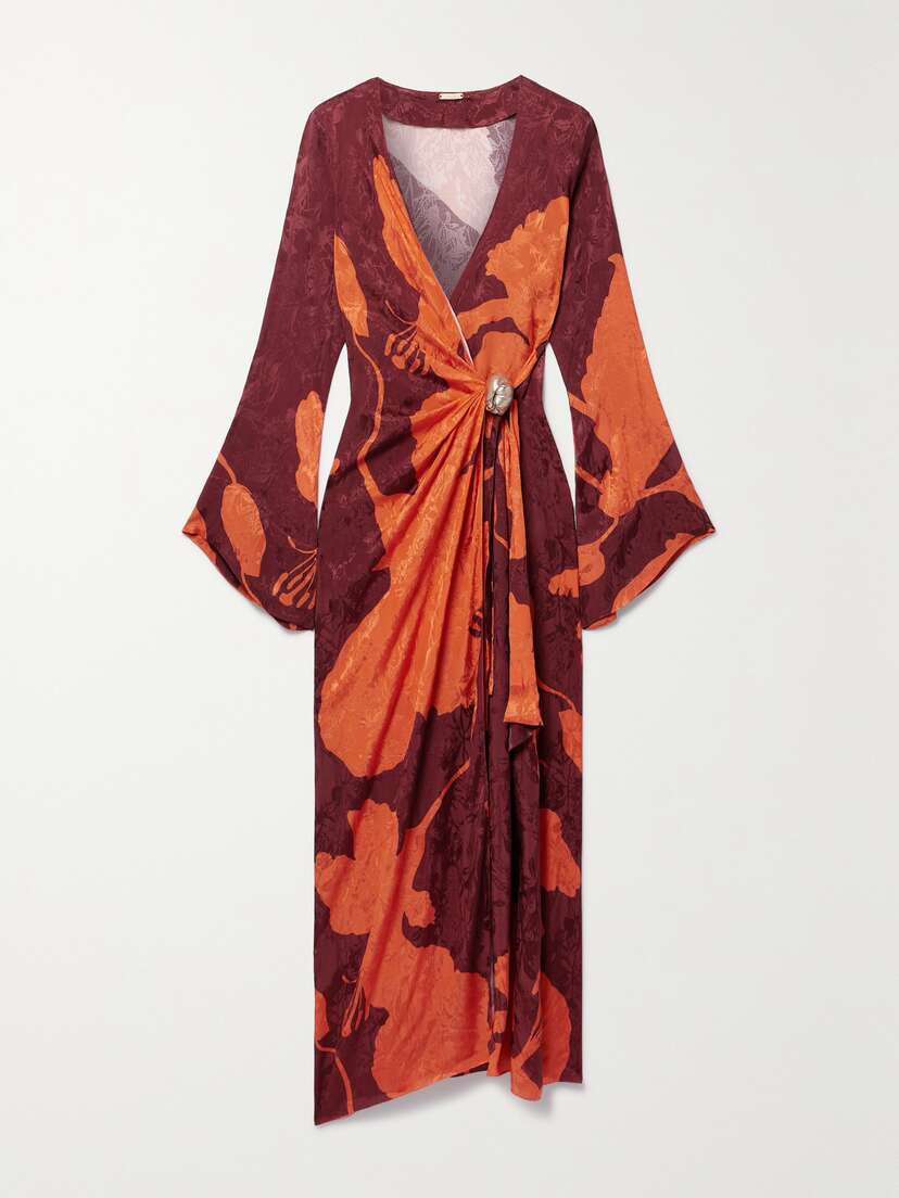 Johanna Ortiz + Net Sustain Sanctuary For Dream Printed Satin-jacquard Midi Wrap Dress