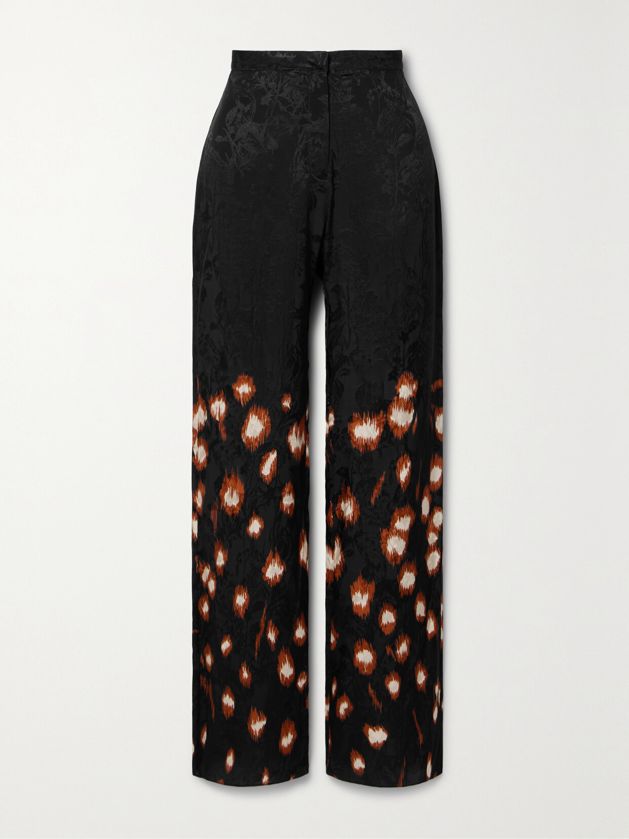 Johanna Ortiz + Net Sustain Aromatic Evenings Printed Satin-jacquard Straight-leg Pants In Black