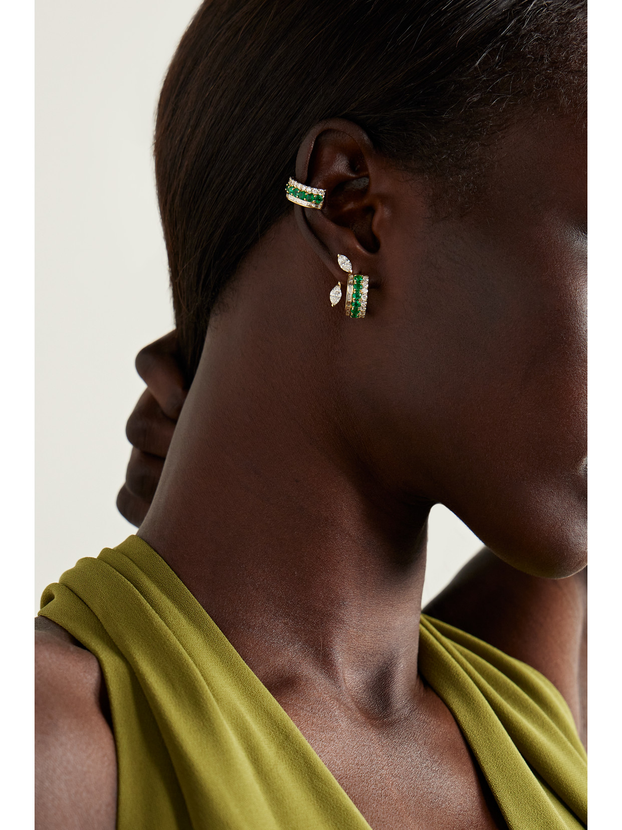 Anita Ko Lola 18-karat Gold, Emerald And Diamond Hoop Earrings In Green