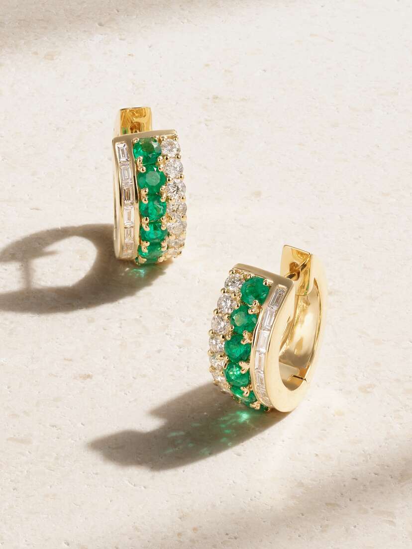 Anita Ko Lola 18-karat Gold, Emerald And Diamond Hoop Earrings