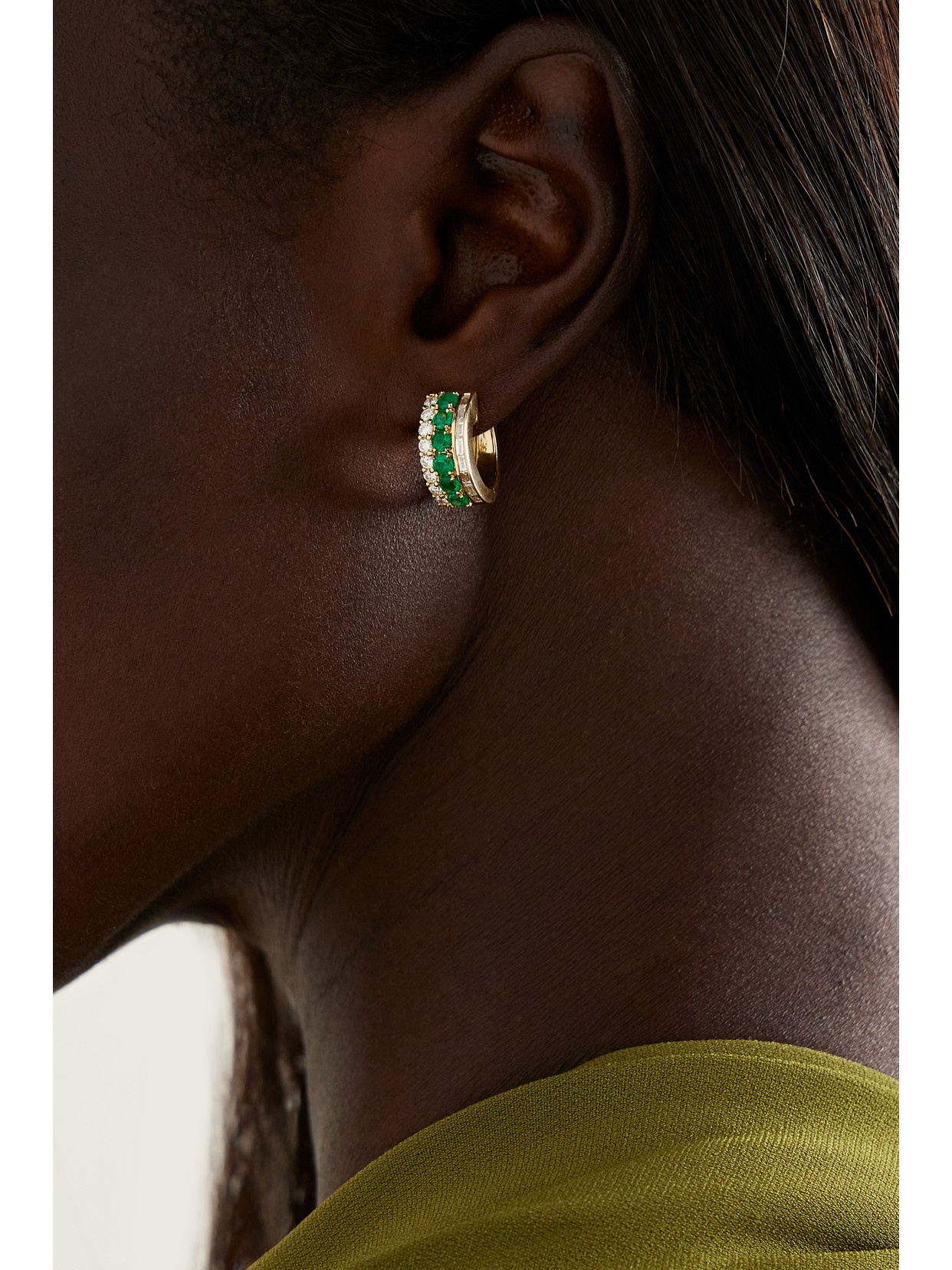 Anita Ko Lola 18-karat Gold, Emerald And Diamond Hoop Earrings In Green