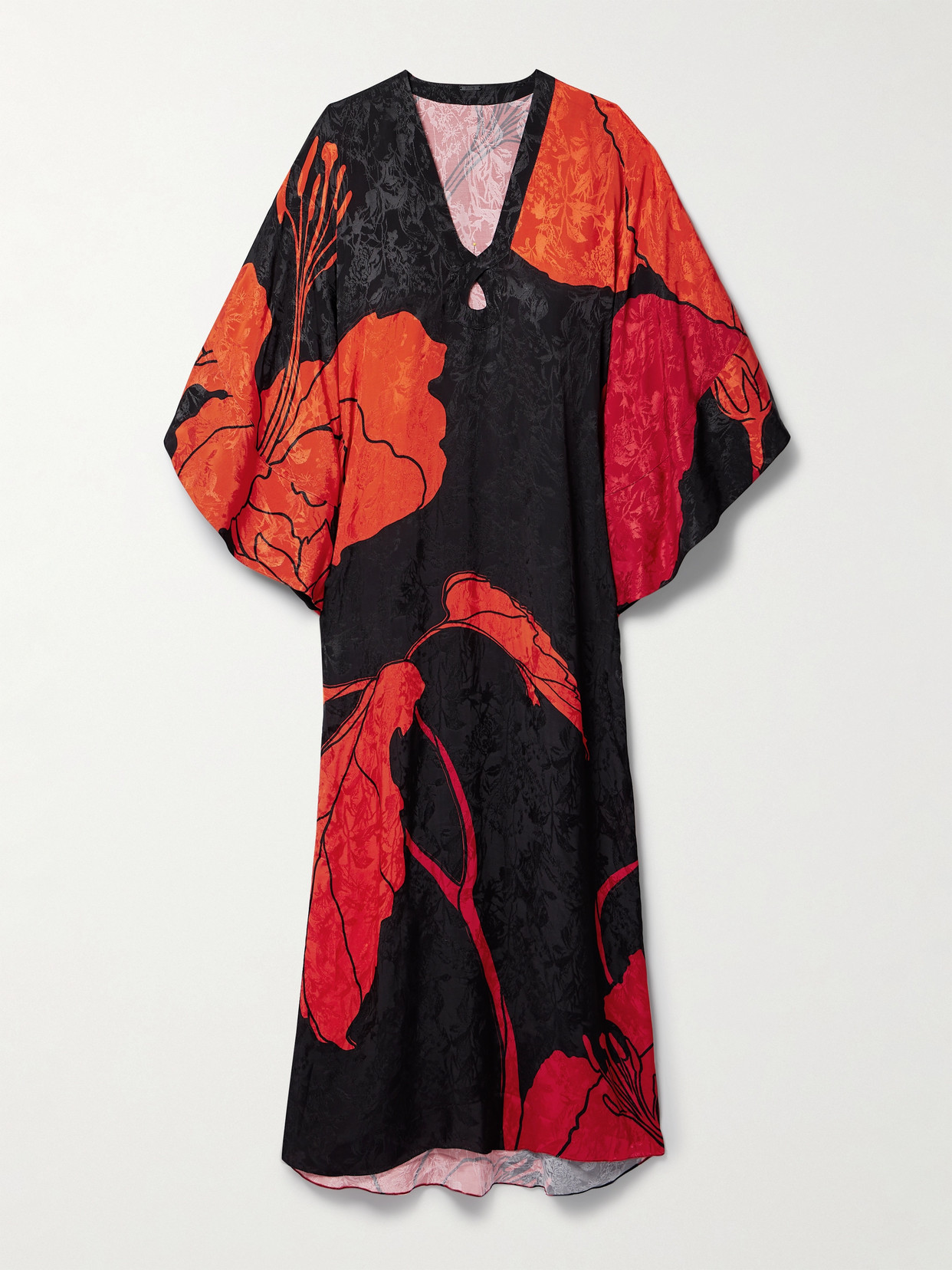 Shop Johanna Ortiz + Net Sustain River Classing Cutout Printed Satin-jacquard Maxi Dress In Black