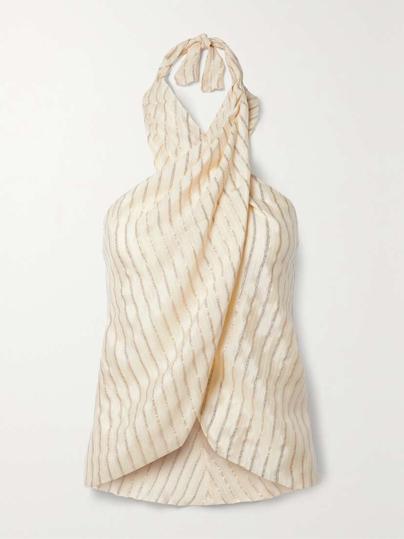 Johanna Ortiz + Net Sustain Gracia Radiante Draped Silk And Lurex Halterneck Top