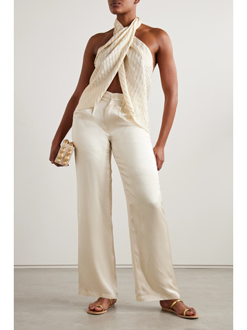Johanna Ortiz + NET SUSTAIN Gracia Radiante draped silk and Lurex halterneck top