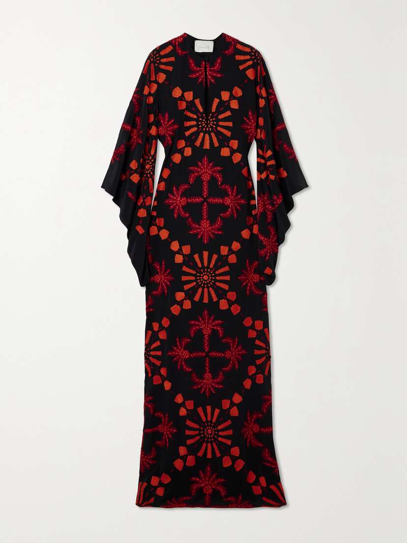 Johanna Ortiz + Net Sustain Historias Salvajes Embroidered Silk Crepe De Chine Maxi Dress