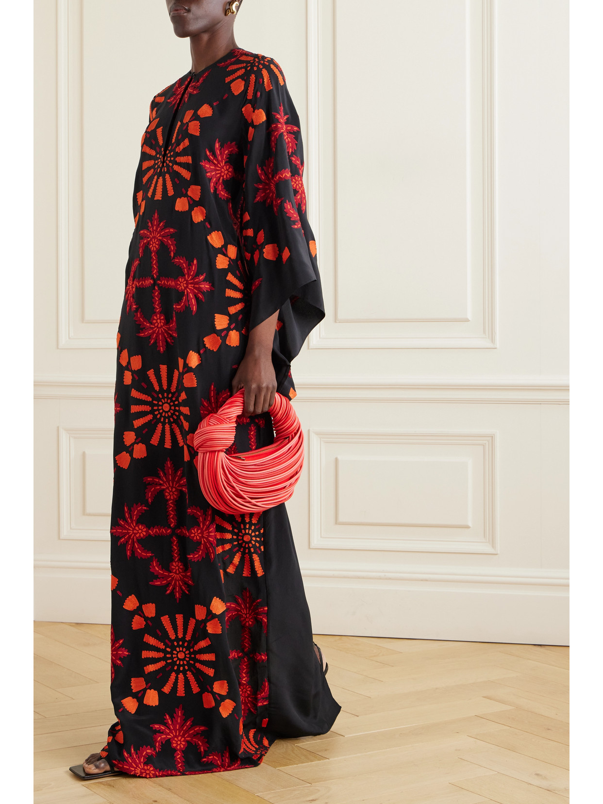 Shop Johanna Ortiz + Net Sustain Historias Salvajes Embroidered Silk Crepe De Chine Maxi Dress In Black