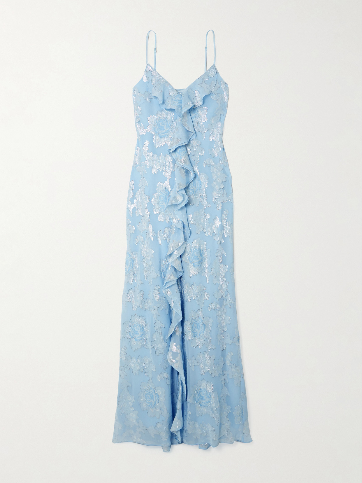 Loveshackfancy June Ruffled Fil-coupé Silk-blend Georgette Dress In Blue