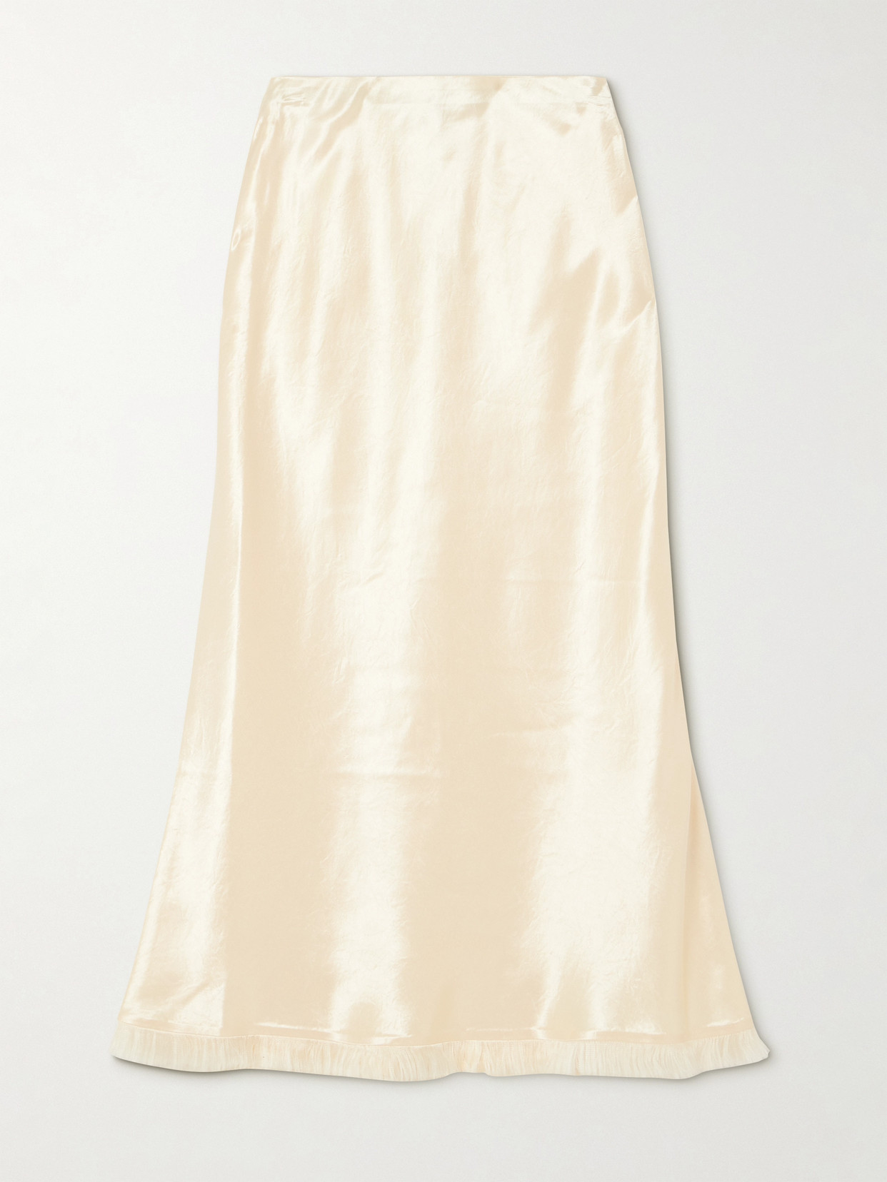 Shop Loveshackfancy Castle Frayed Satin Midi Skirt In Yellow