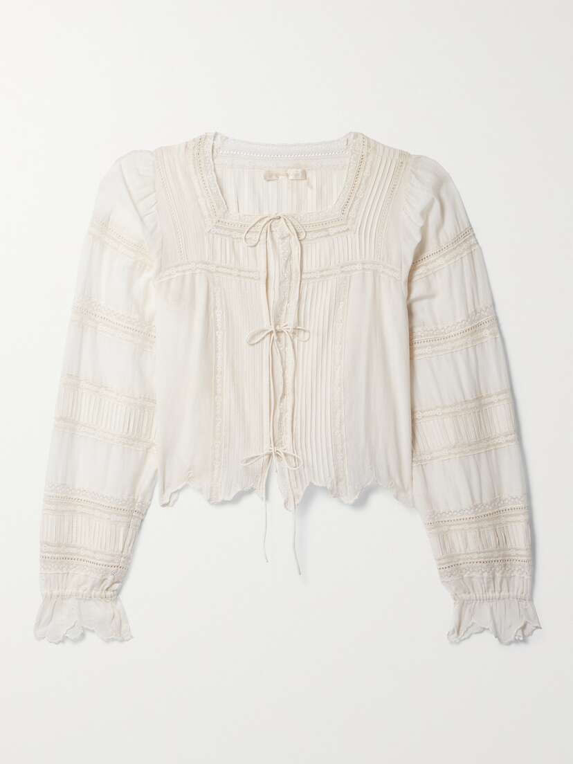 LoveShackFancy Sanra Crochet-trimmed Pintucked Cotton-blend Voile Top -  - x large