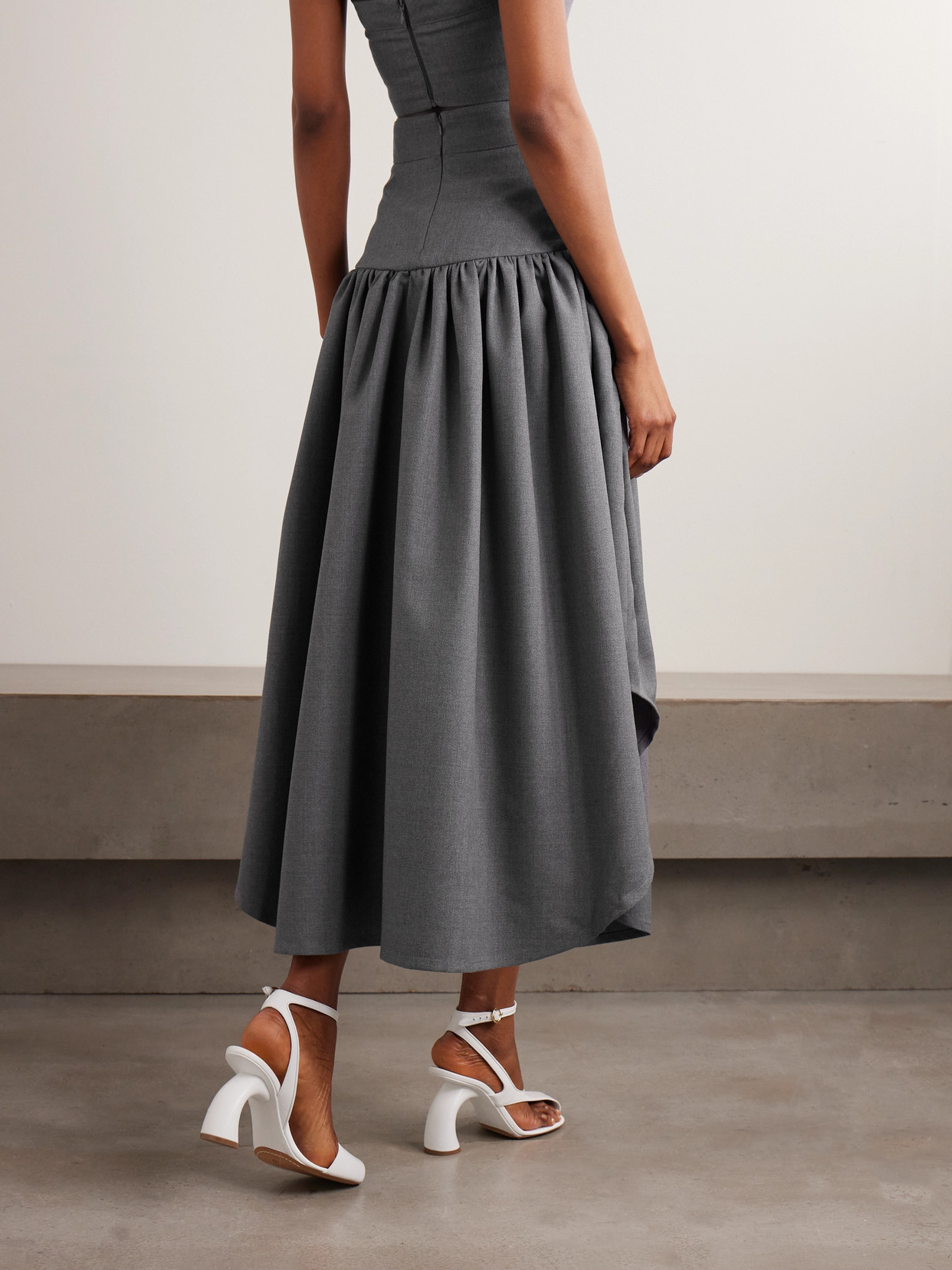 Tolu Coker Iyawo Cut-out Cotton-blend Tweed-trimmed Wool Midi Skirt In Blue