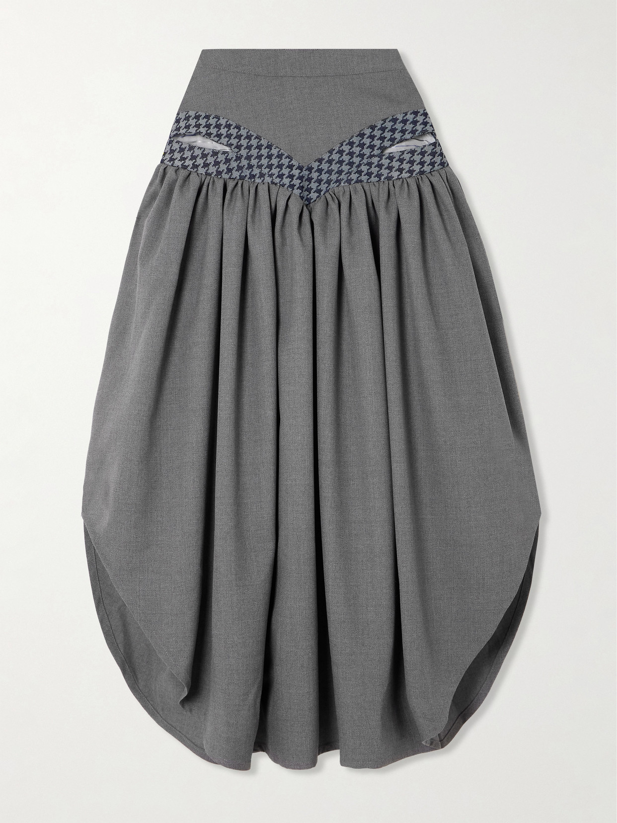Tolu Coker - Iyawo Cut-out Cotton-blend Tweed-trimmed Wool Midi Skirt - Blue