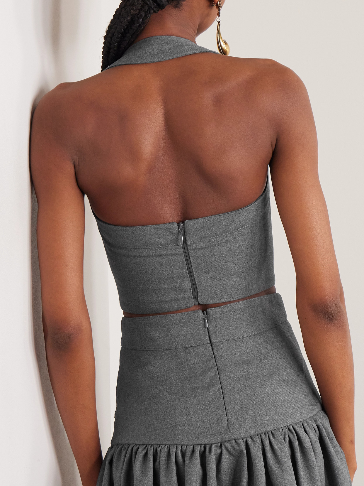 Shop Tolu Coker Woop Cropped Wool Halterneck Top In Gray