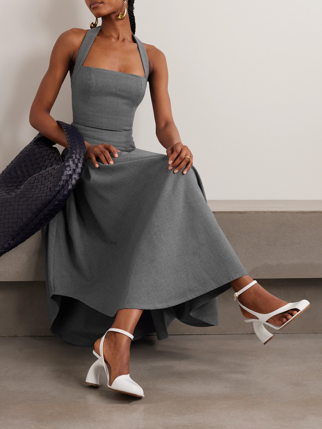 Tolu Coker Woop Cropped Wool Halterneck Top In Gray