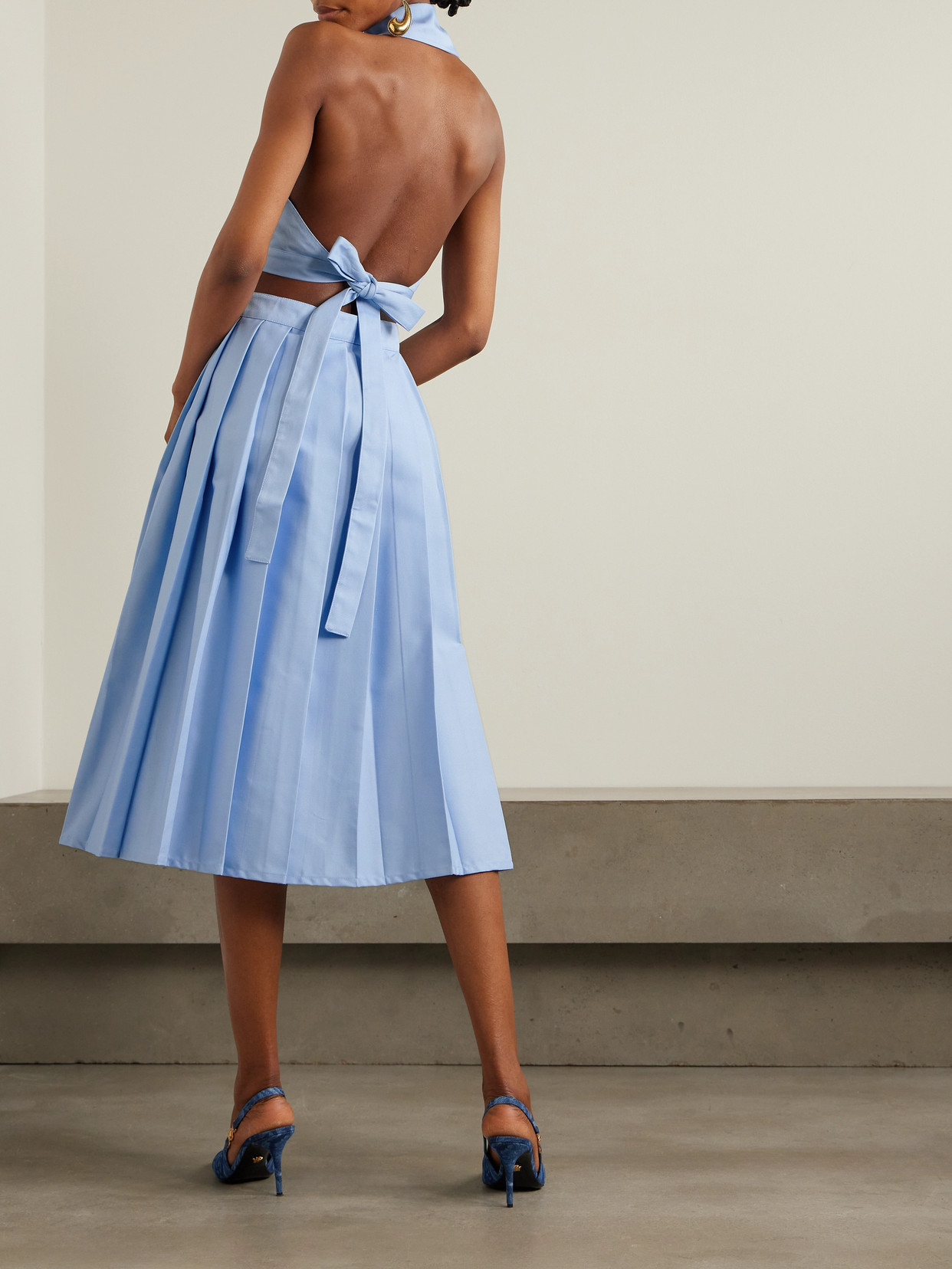 Shop Tolu Coker Backless Pleated Gabardine Midi Shirt Dress In Blue