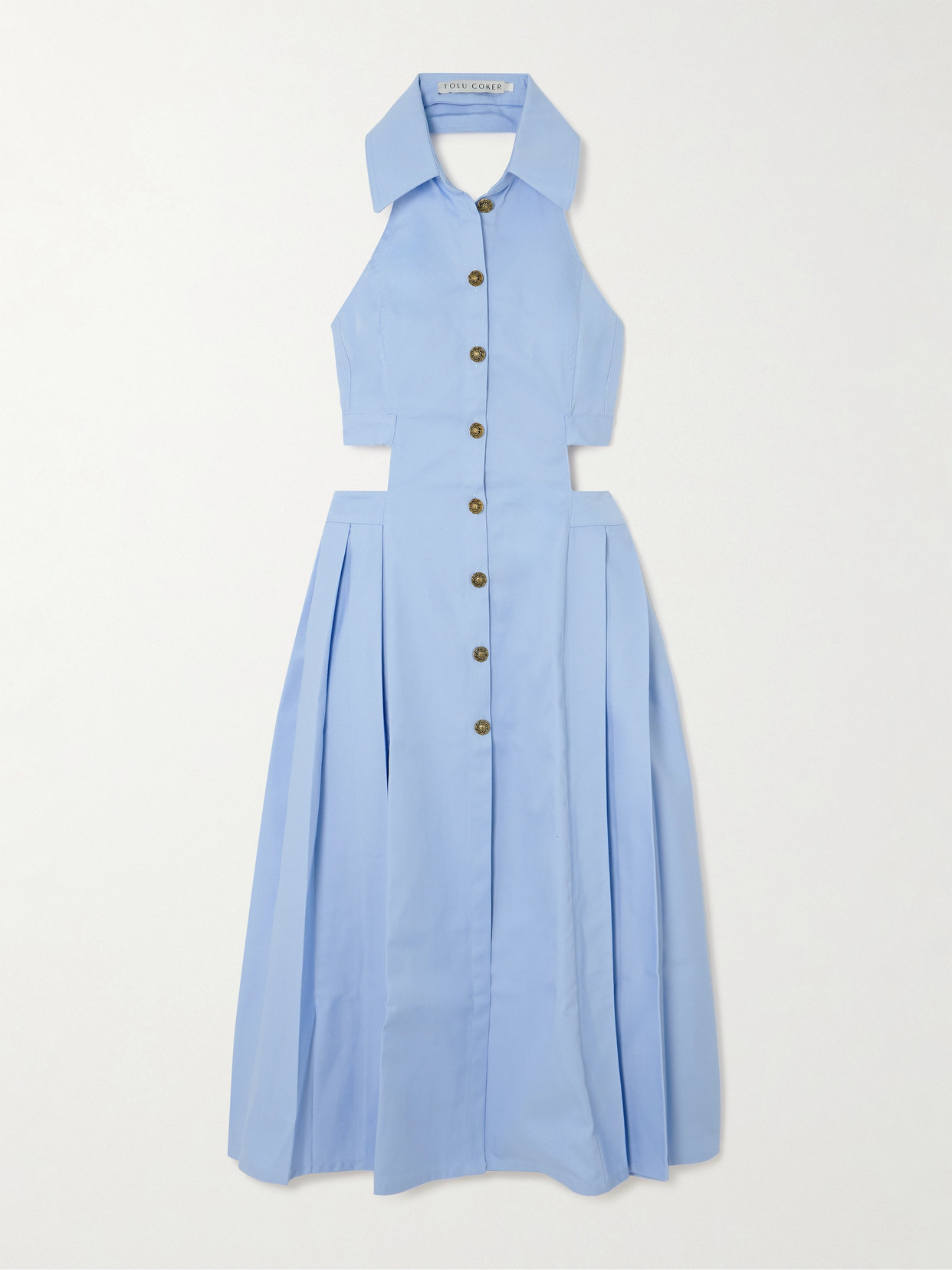 Tolu Coker Backless Pleated Gabardine Midi Shirt Dress In Blue