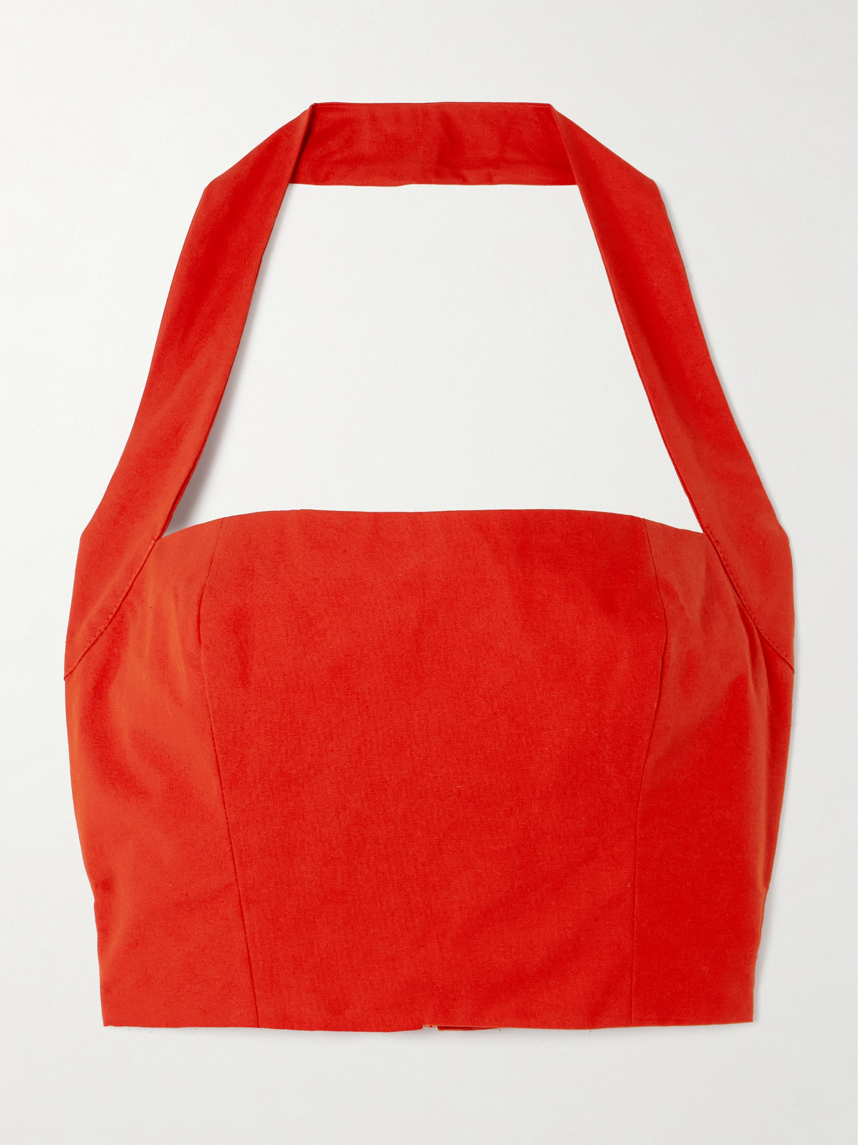 Tolu Coker - Woop Cropped Cotton Halterneck Top - Red