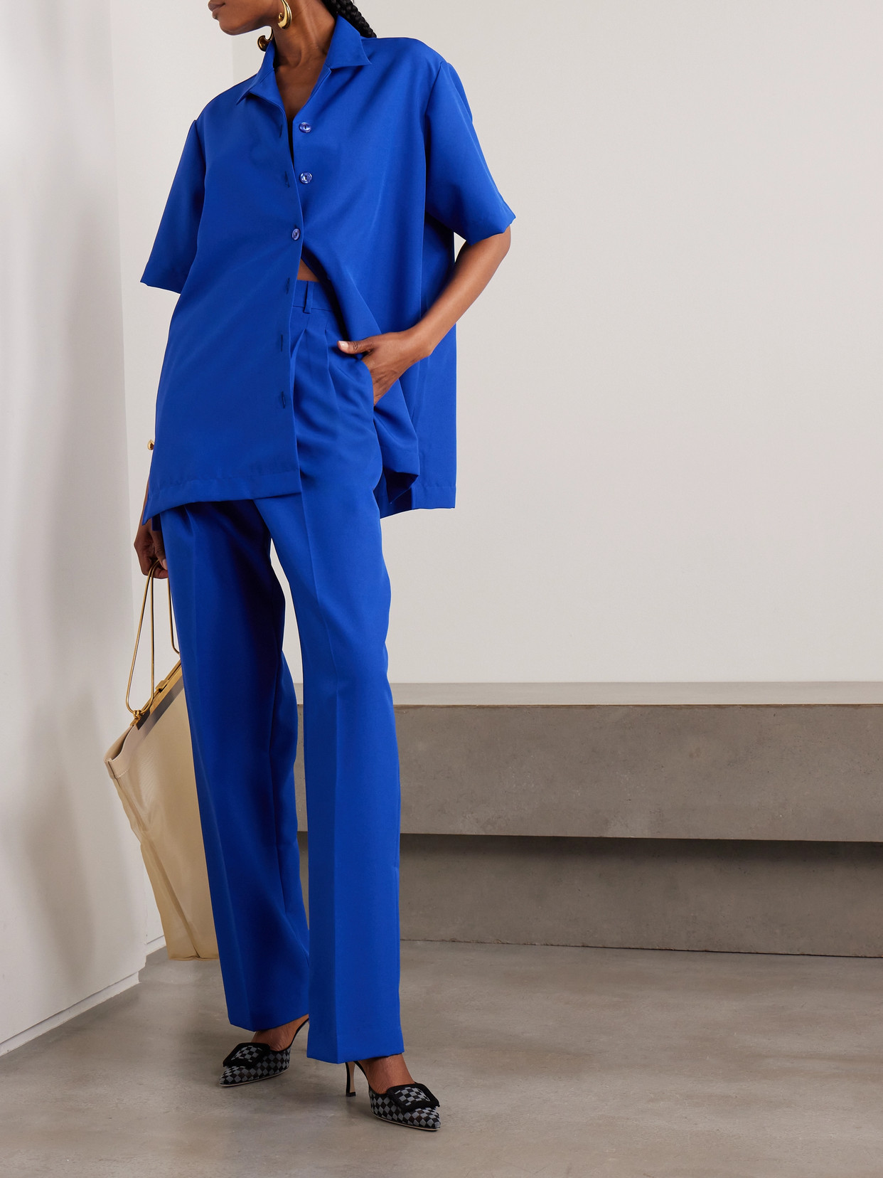 Tolu Coker Pleated Twill Straight-leg Pants In Blue