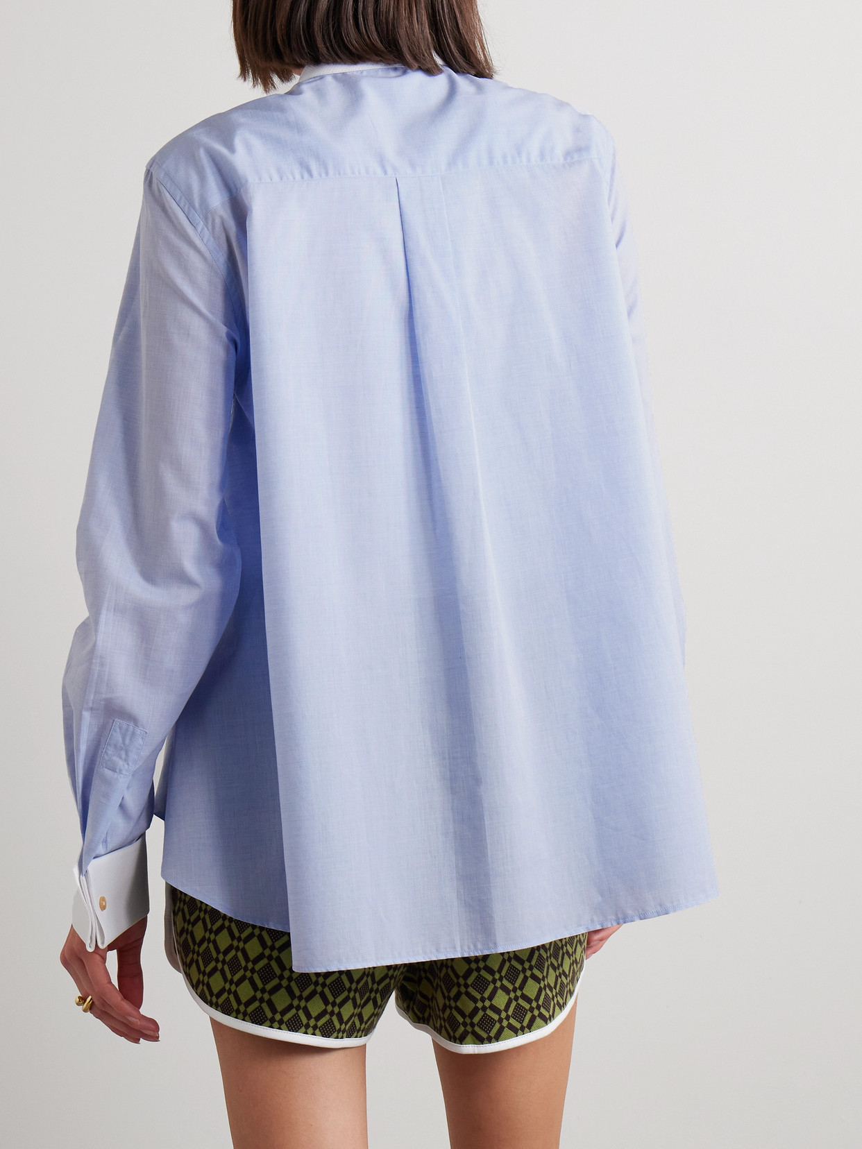 Wales Bonner River Poplin-trimmed Embroidered Cotton-chambray Shirt In Blue