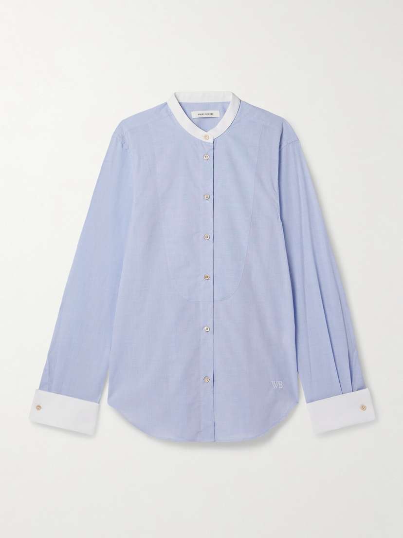 Wales Bonner River Poplin-trimmed Embroidered Cotton-chambray Shirt