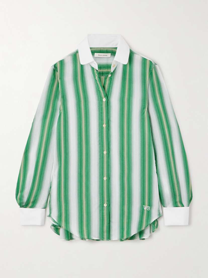 Wales Bonner Embroidered Striped Satin Shirt