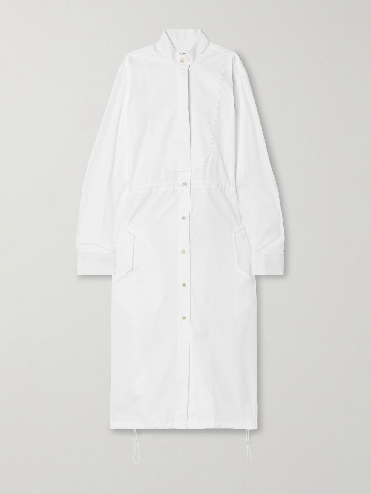 Wales Bonner Piqué-trimmed Cotton-poplin Midi Shirt Dress In White