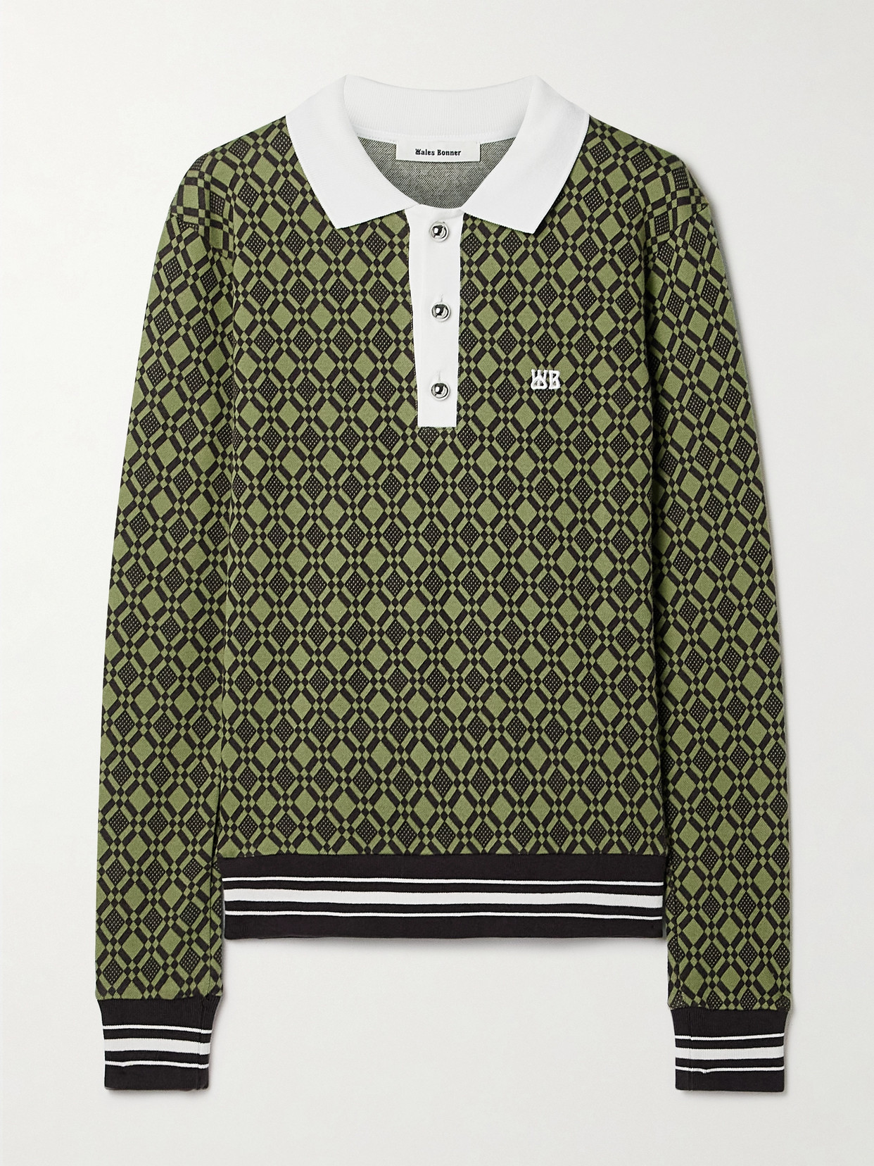 Wales Bonner Jacquard-knit Organic Cotton-blend Polo Shirt In Green