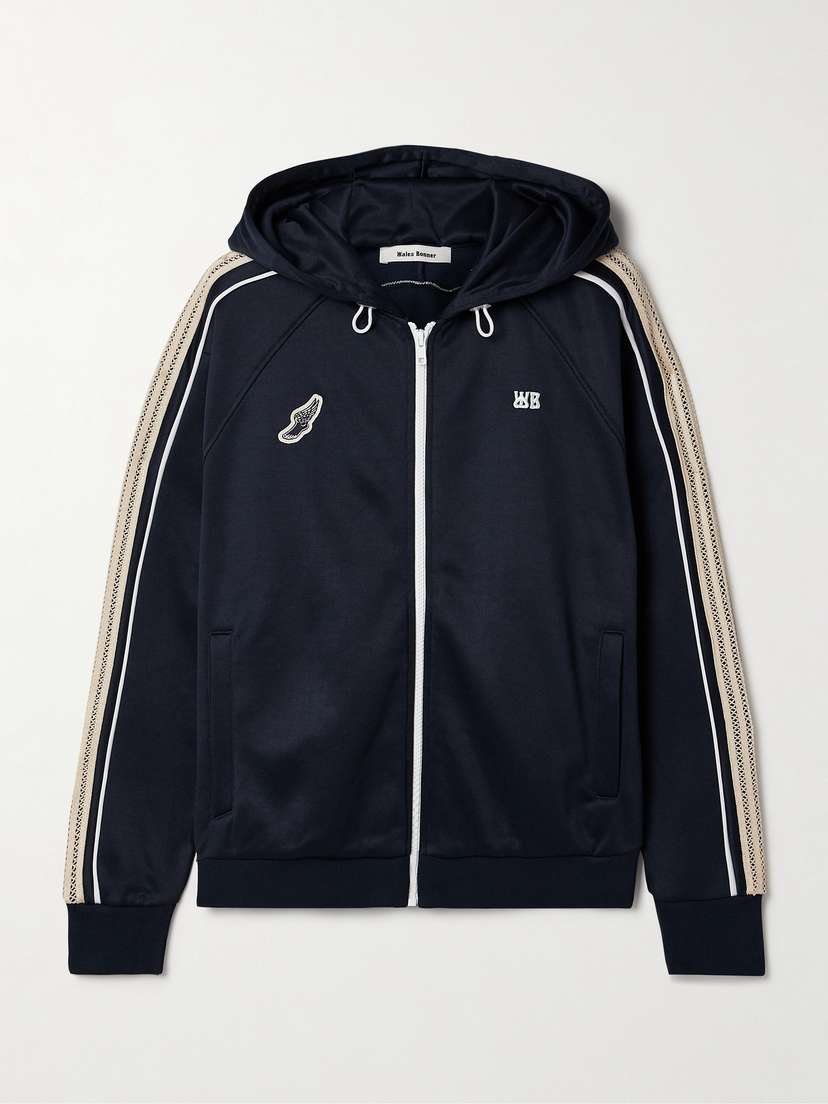 Wales Bonner Mantra Embroidered Crochet-trimmed Recycled Jersey Hoodie - x large