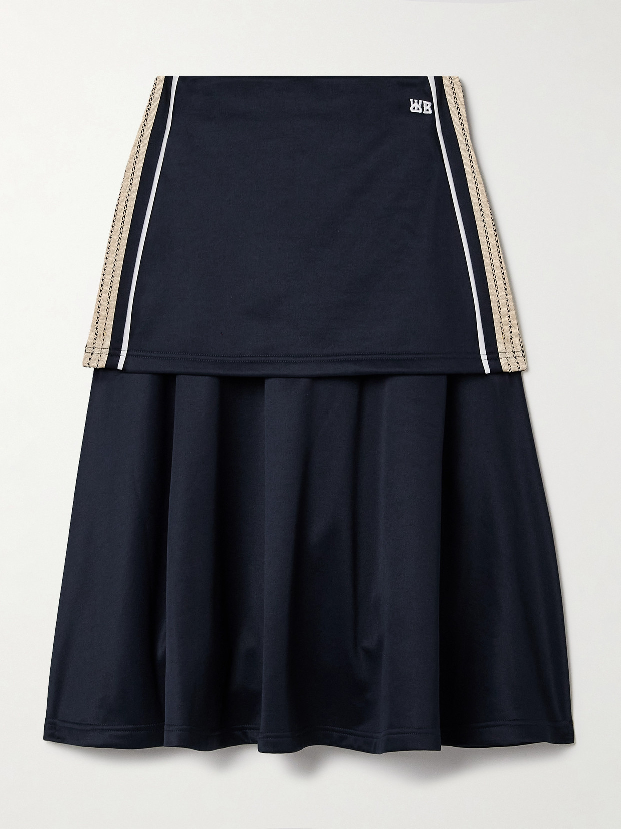 Wales Bonner - Mantra Layered Crochet-trimmed Stretch-jersey Midi Skirt - Blue
