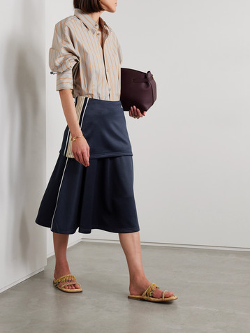 Wales Bonner Mantra layered crochet-trimmed stretch-jersey midi skirt