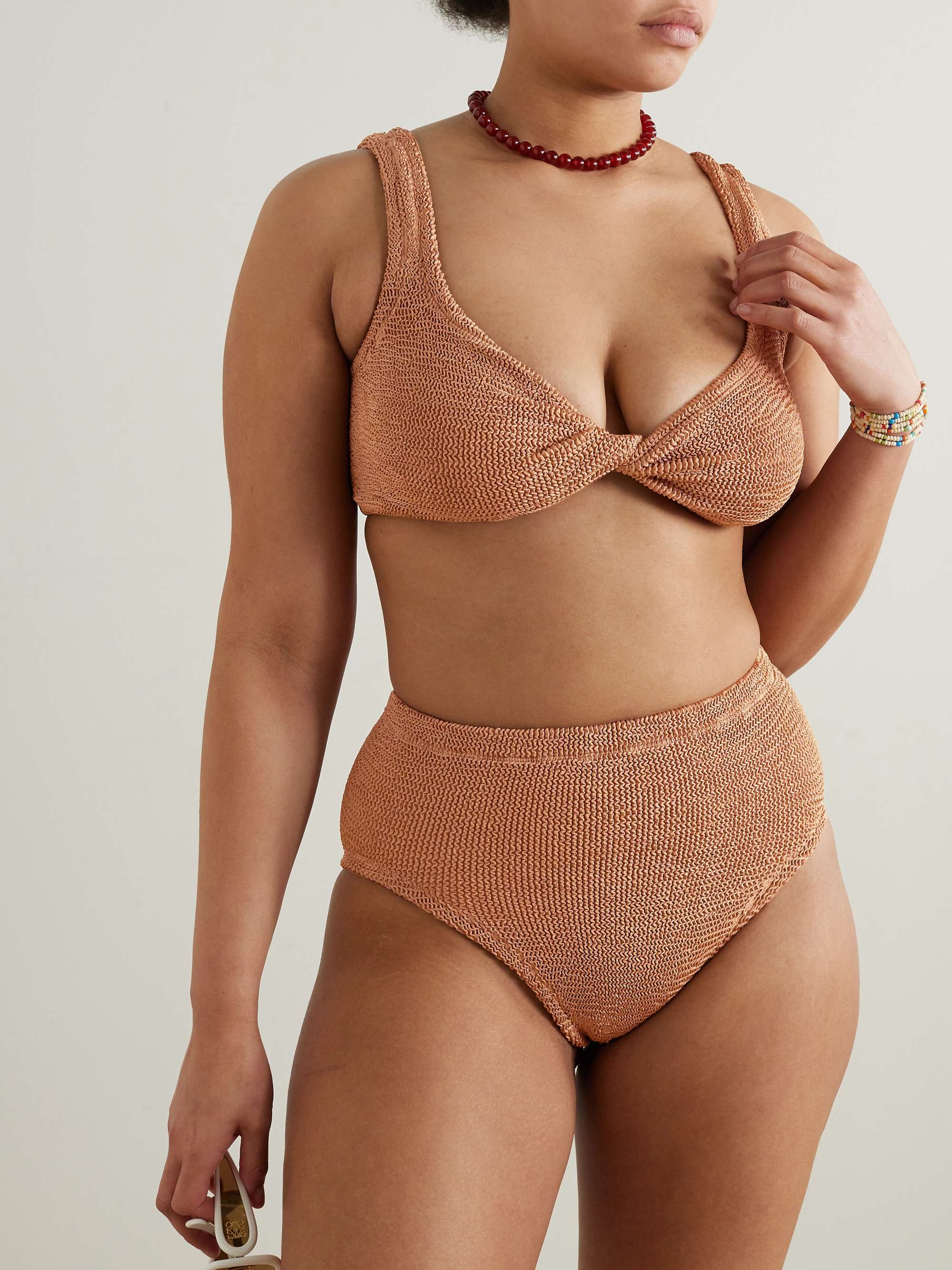 HUNZA G + NET SUSTAIN Jamie twist-front seersucker bikini