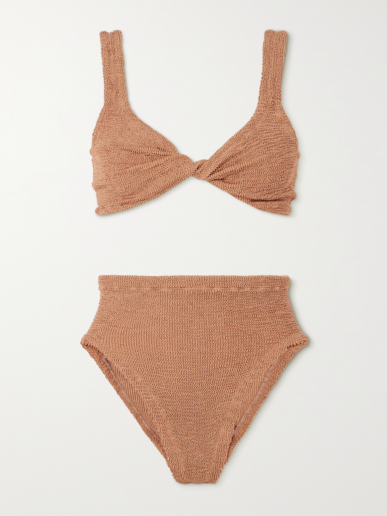 Shop Hunza G Jamie Metallic Seersucker Bikini In Brown